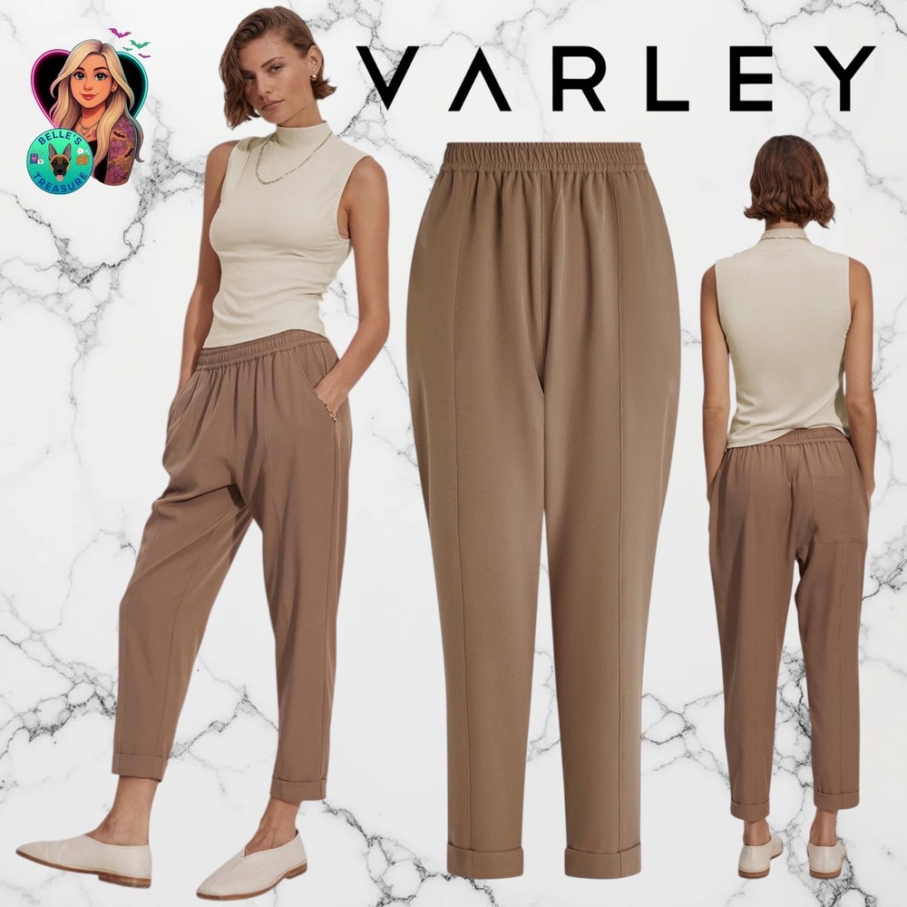 Varley‎ Women's Large Cypress Turn Up Pant Tan Stretch Twill Cuffed Dress Pants